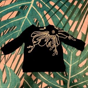 Anthropologie Black Sweater with white Floral Detail